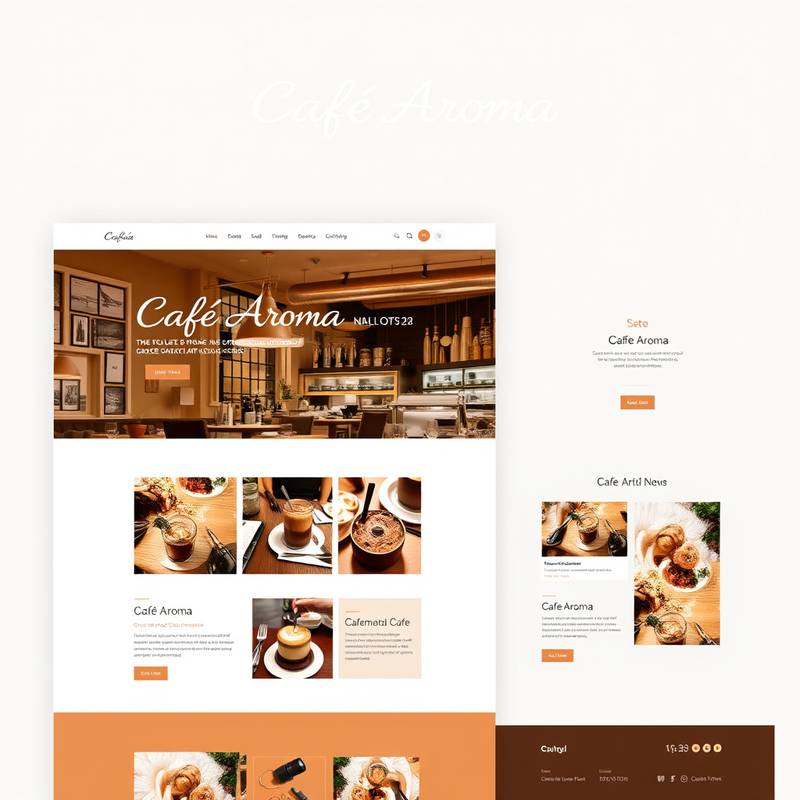 Captura de pantalla del sitio web rediseñado para 'Café Aroma', mostrando un diseño moderno y atractivo.