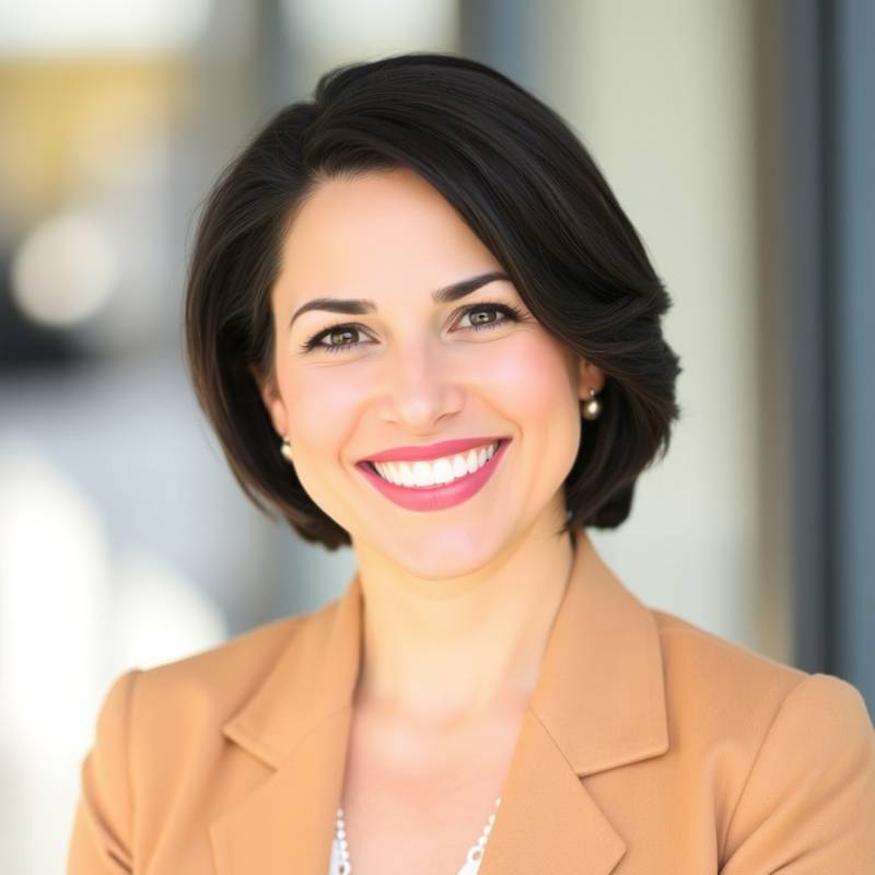 Foto de Elena Rodriguez, CEO de Quantum Leap Studios, sonriendo amablemente.